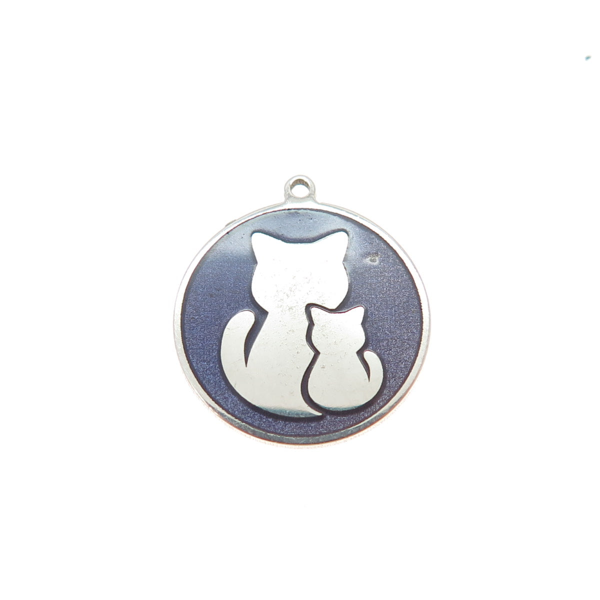 TOKEMOTI Sterling Silver Purple Enamel Cat Mom & Child Minimalist Charm Pendant