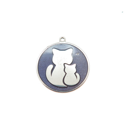 TOKEMOTI Sterling Silver Purple Enamel Cat Mom & Child Minimalist Charm Pendant