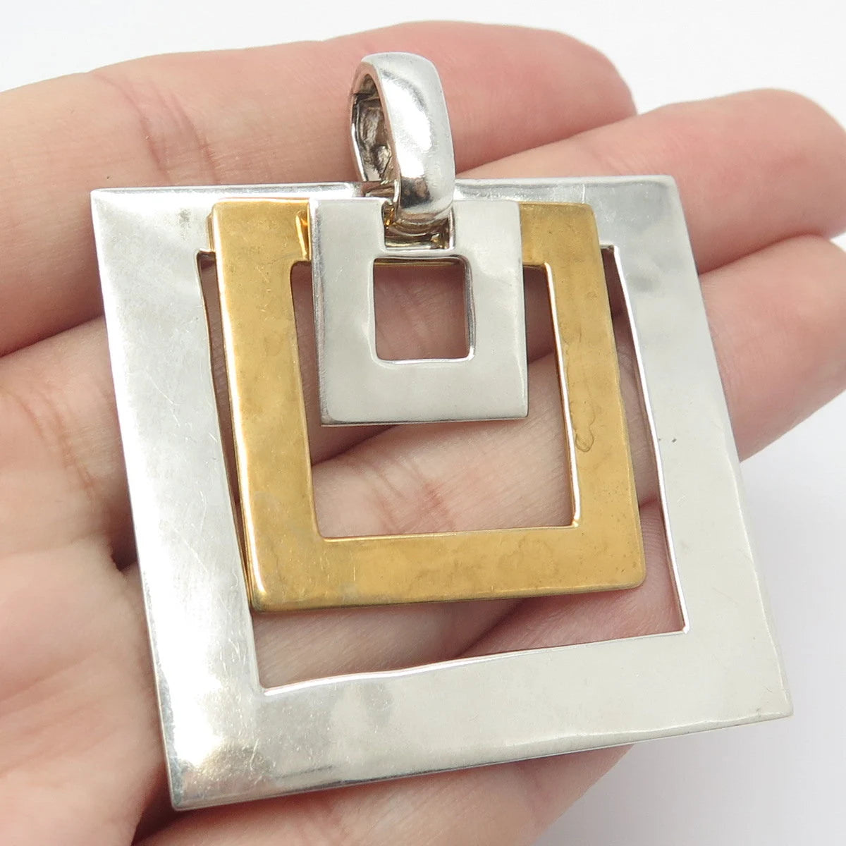 925 Sterling Silver 2-Tone Vintage Robert Lee Morris Open Triple Square Pendant