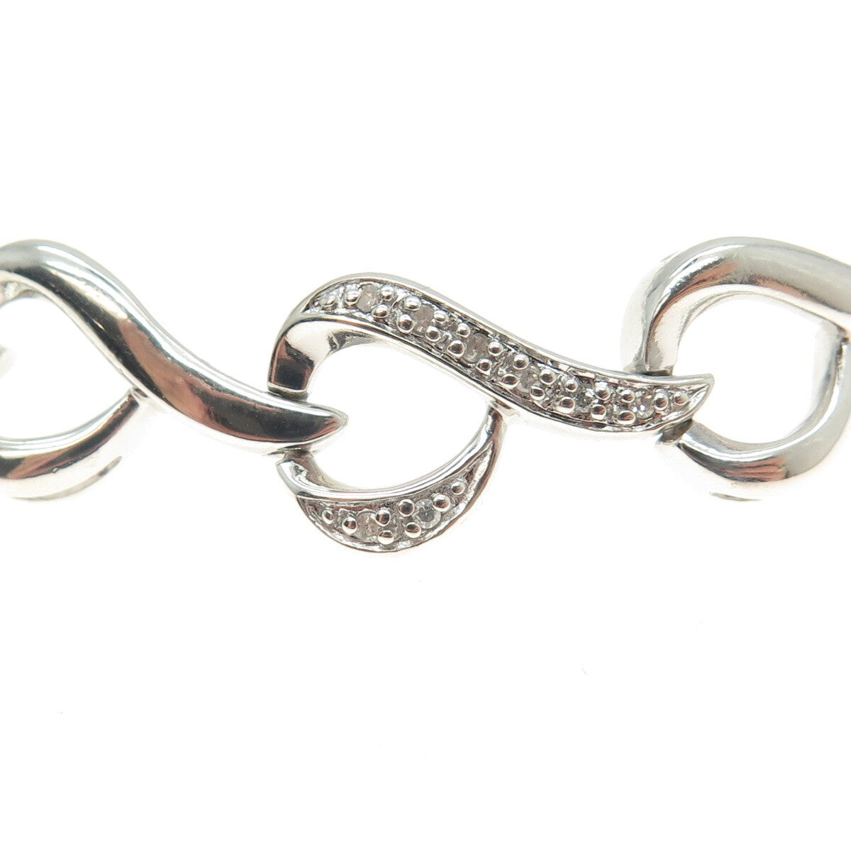 SUN 925 Sterling Silver Real Round-Cut White Diamond Heart Link Bracelet 7.25"