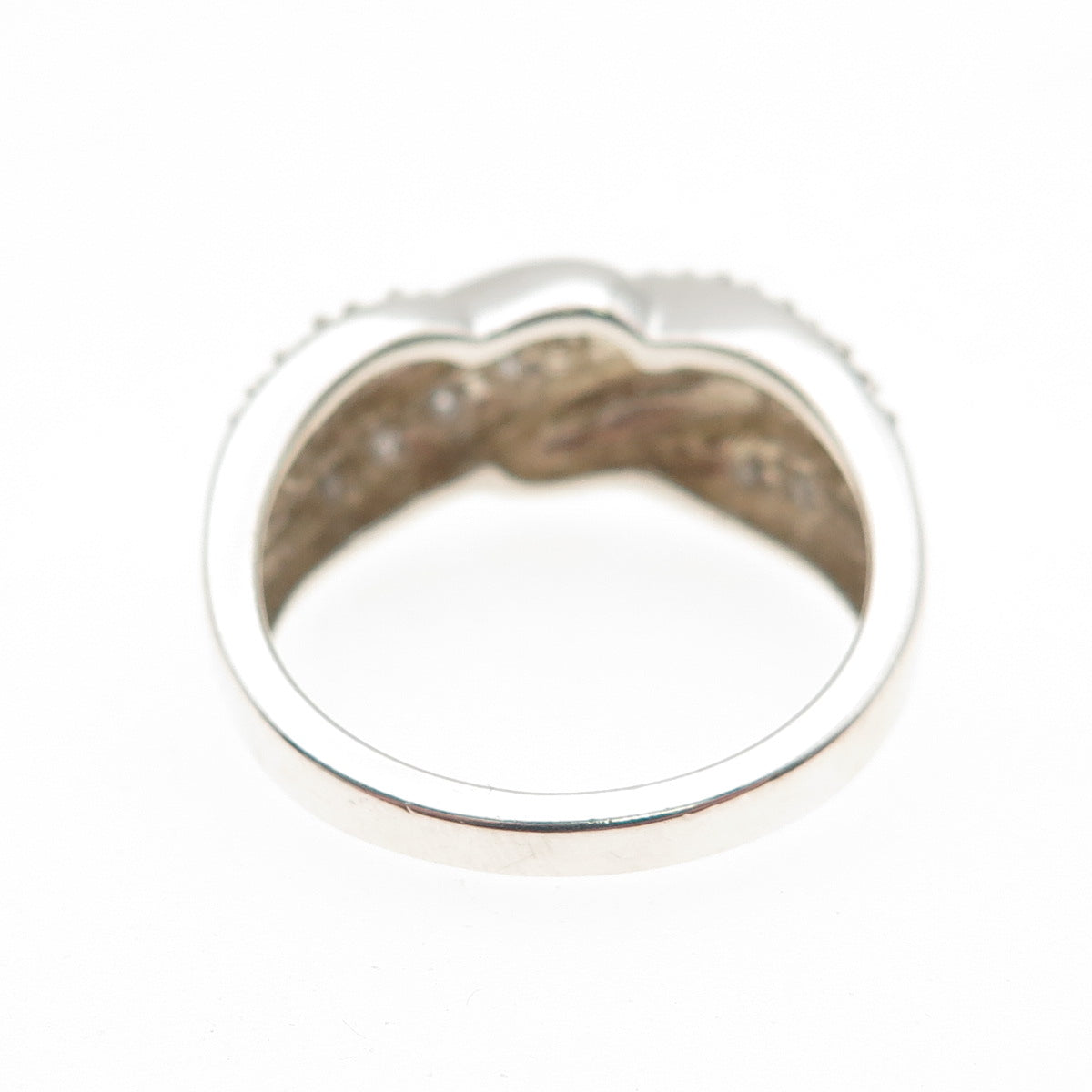 HENG NGAI 925 Sterling Silver Real Round-Cut Diamond Twisted Ring Size 8