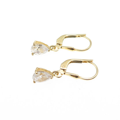 925 Sterling Silver Gold Plated Pear-Cut C Z Dangle Earrings