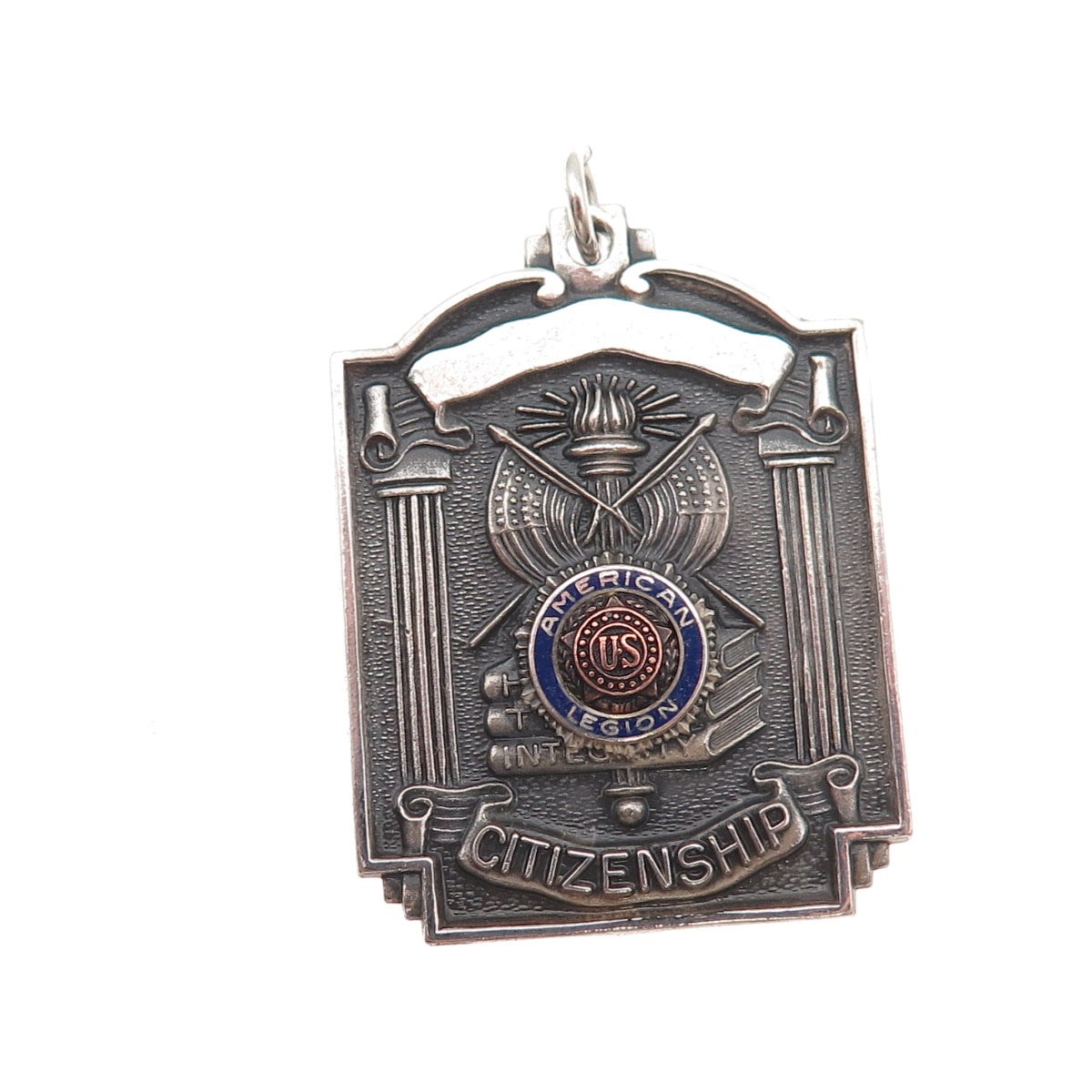 925 Sterling 2-Tone Antique Art Deco Enamel American Legion Citizenship Pendant