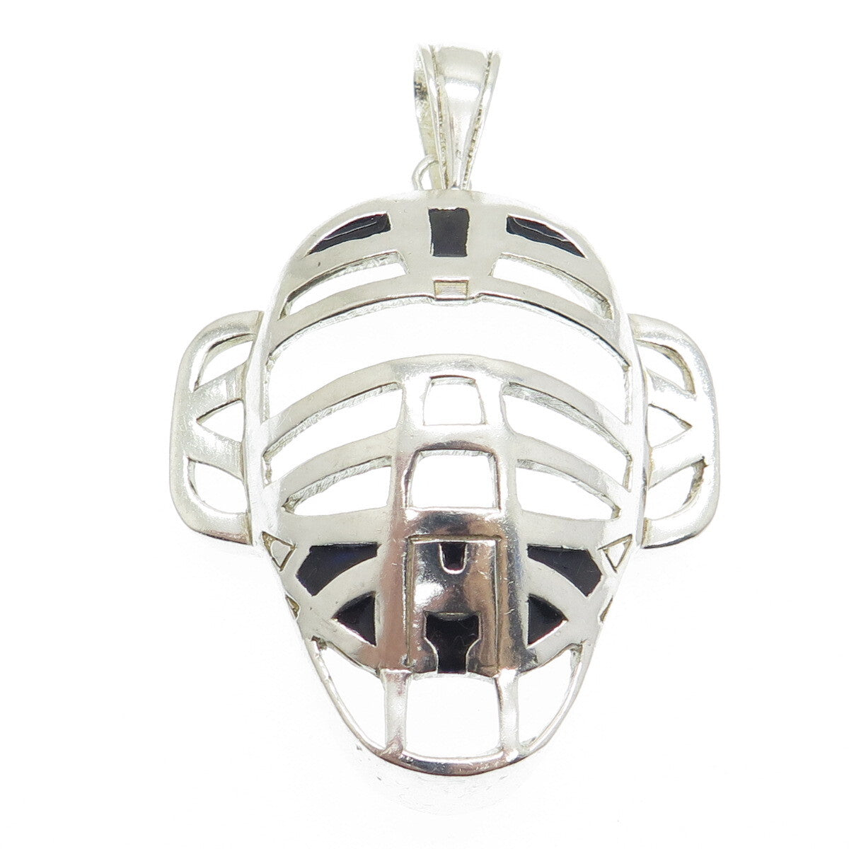 925 Sterling Silver Vintage Baseball Catcher's Mask Pendant