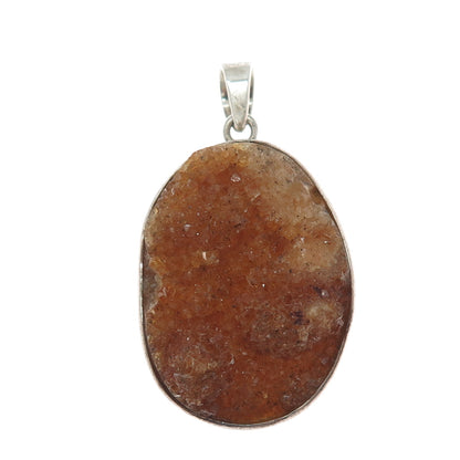 925 Sterling Silver Vintage Real Druzy Quartz Modernist Pendant