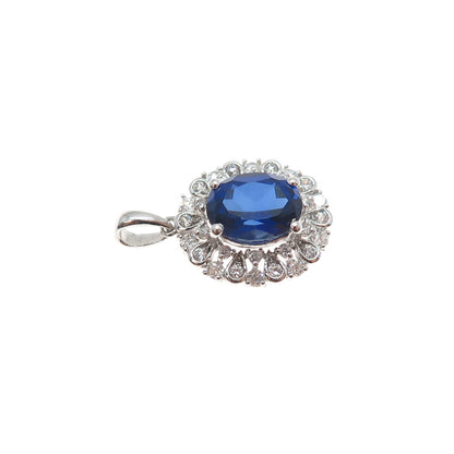 SAI 925 Sterling Silver Lab-Created Sapphire & C Z Minimalist Charm Pendant
