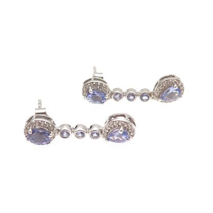 Chuck Clemency 925 Sterling Silver Real Tanzanite & White Topaz Dangle Earrings
