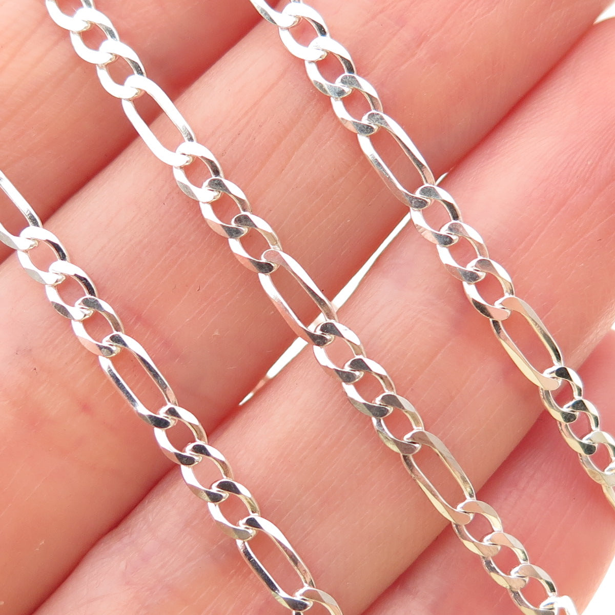 925 Sterling Silver Italy Figaro Chain Necklace 24"