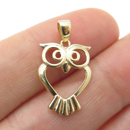 14K Yellow Gold Wise Owl Minimalist Charm Pendant