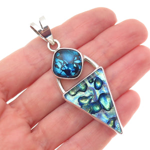HEU 925 Sterling Silver Vintage Dichroic Glass Modernist Pendant