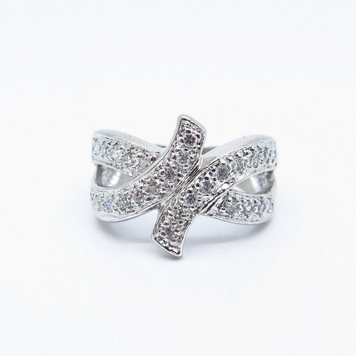 925 Sterling Silver Pave C Z Modernist Ring Size 6