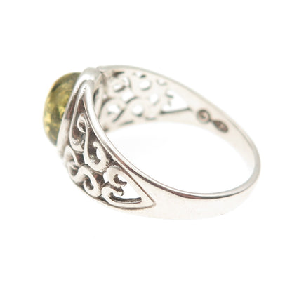 GILLIE & CO. 925 Sterling Silver Vintage Real Amber Swirl Heart Ring Size 9