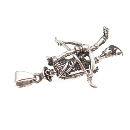 925 Sterling Silver Vintage Skeleton Warrior Oxidized 3D Pendant