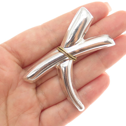 925 Sterling Silver 2-Tone Vintage Mexico Modernist Crisscross Pin Brooch