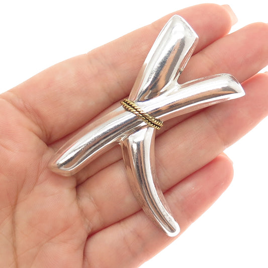 925 Sterling Silver 2-Tone Vintage Mexico Modernist Crisscross Pin Brooch
