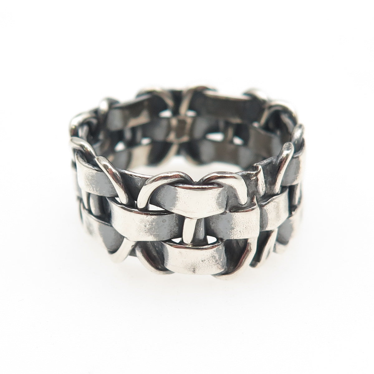 925 Sterling Silver Vintage Modernist Woven Oxidized Band Ring Size 10.5