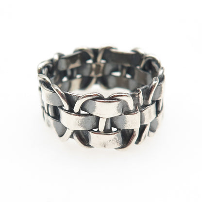 925 Sterling Silver Vintage Modernist Woven Oxidized Band Ring Size 10.5