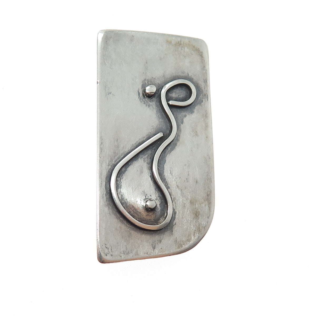 925 Sterling Silver Vintage Modernist Abstract Oxidized Pin Brooch
