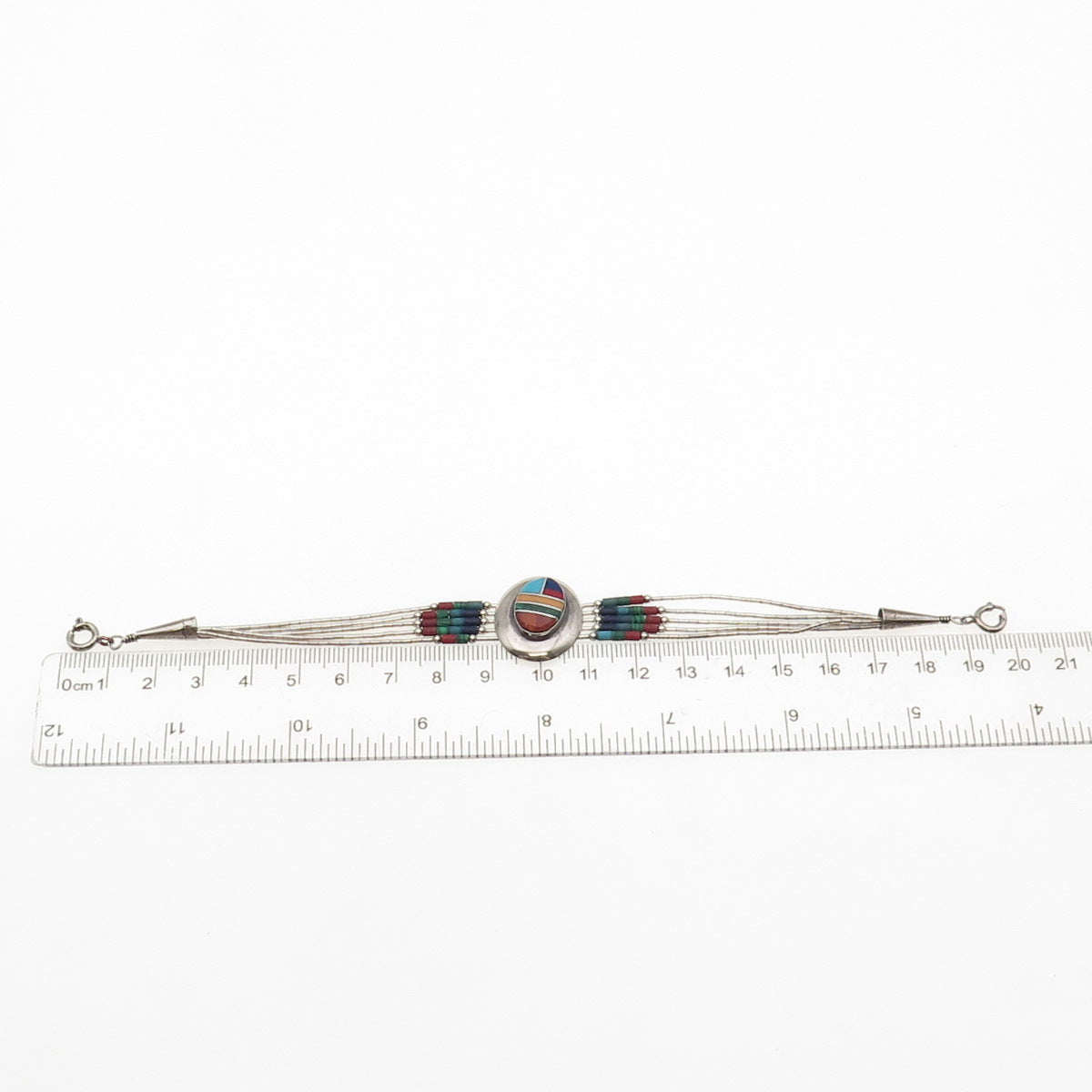 Thomas Singer Old Pawn Sterling Silver Vintage Multi-Gem 5-Strand Bracelet 7.5"