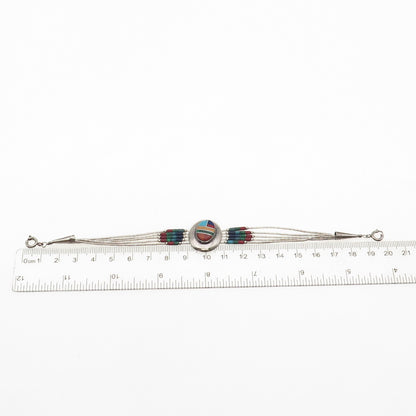 Thomas Singer Old Pawn Sterling Silver Vintage Multi-Gem 5-Strand Bracelet 7.5"