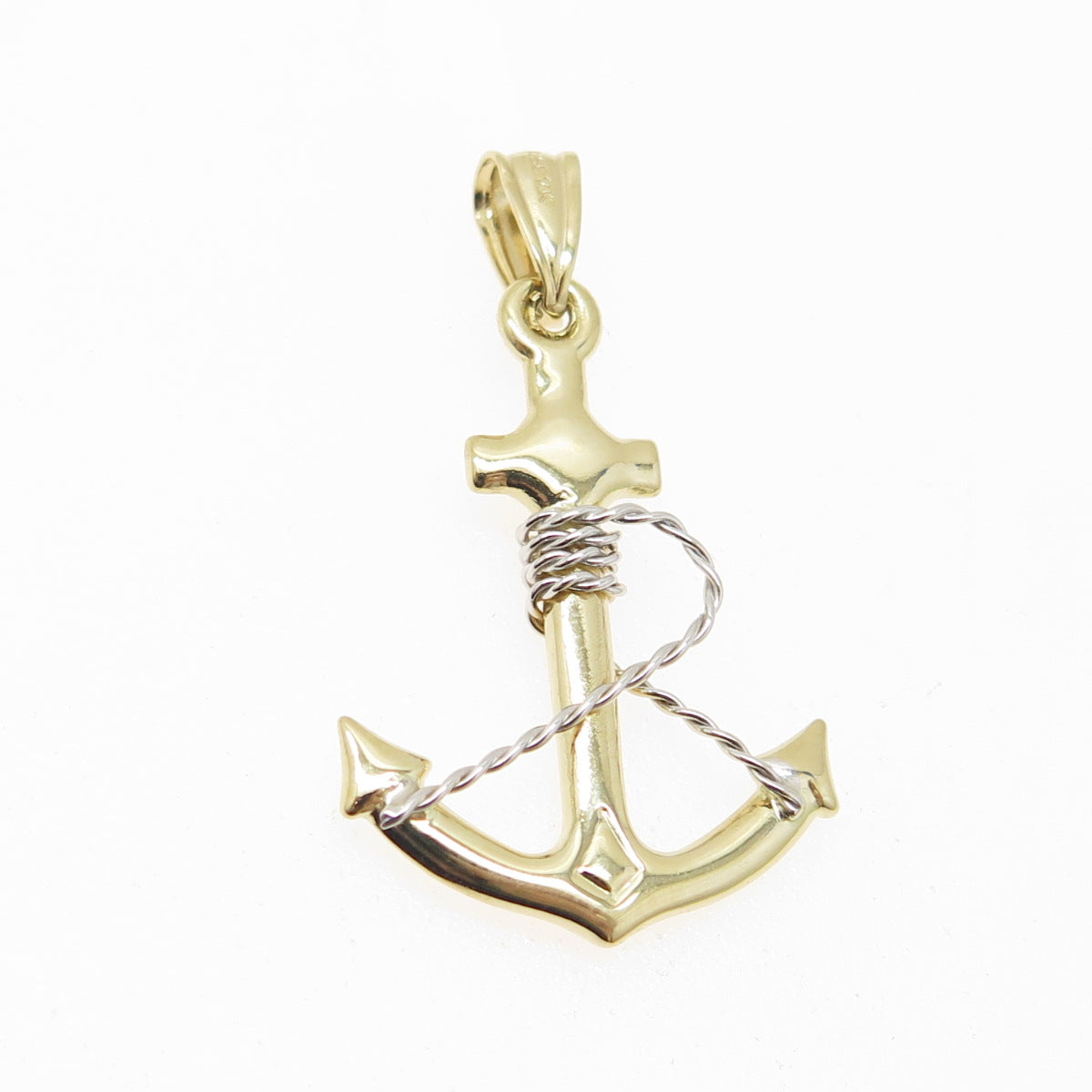 14K Yellow & White Gold Anchor Charm Pendant