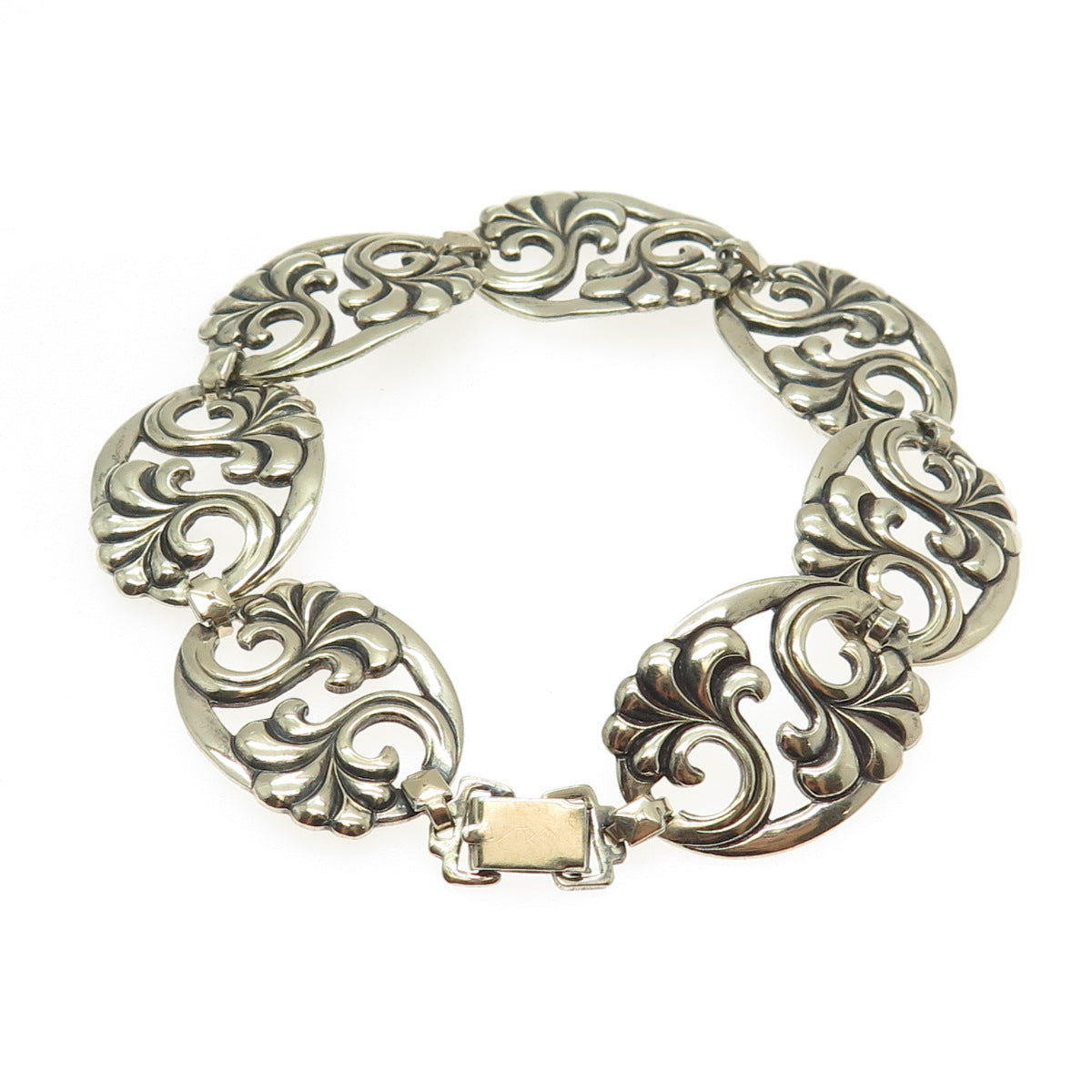 SYMMETALIC 14K Gold & 925 Sterling Silver Antique Art Deco Floral Bracelet 7.5"