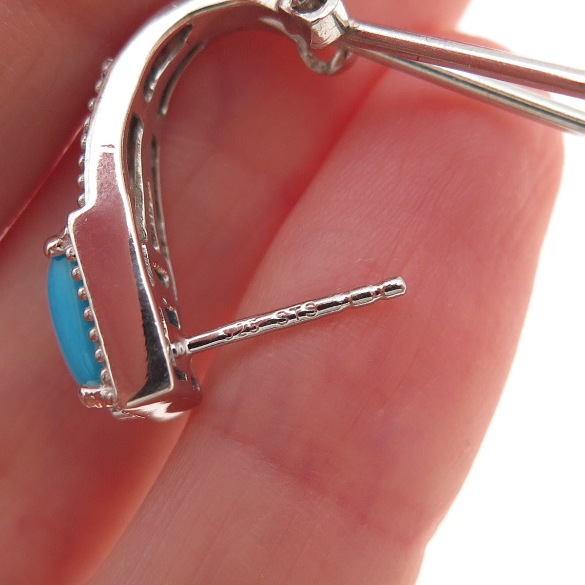 Chuck Clemency Sterling Silver Real Turquoise & White Topaz Omega Back Earrings