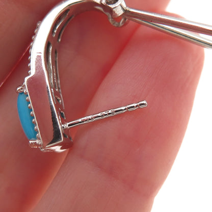Chuck Clemency Sterling Silver Real Turquoise & White Topaz Omega Back Earrings