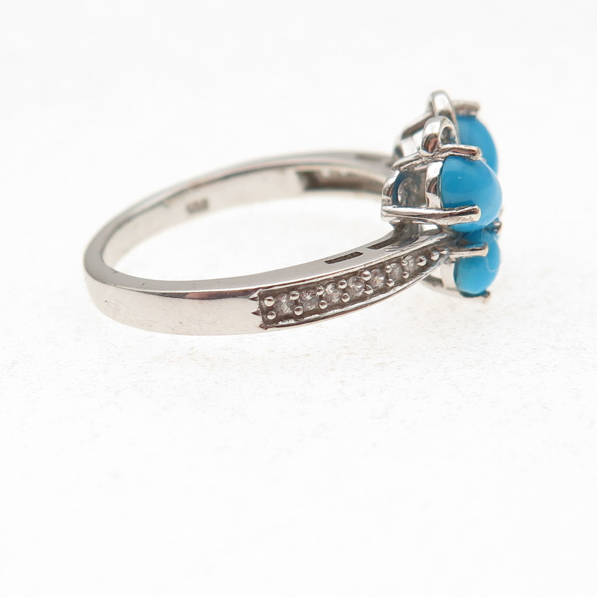 Chuck Clemency 925 Sterling Real Turquoise White Topaz Butterfly Ring Size 8.25