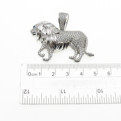 925 Sterling Silver Round-Cut Blue & White C Z Lion Charm Pendant