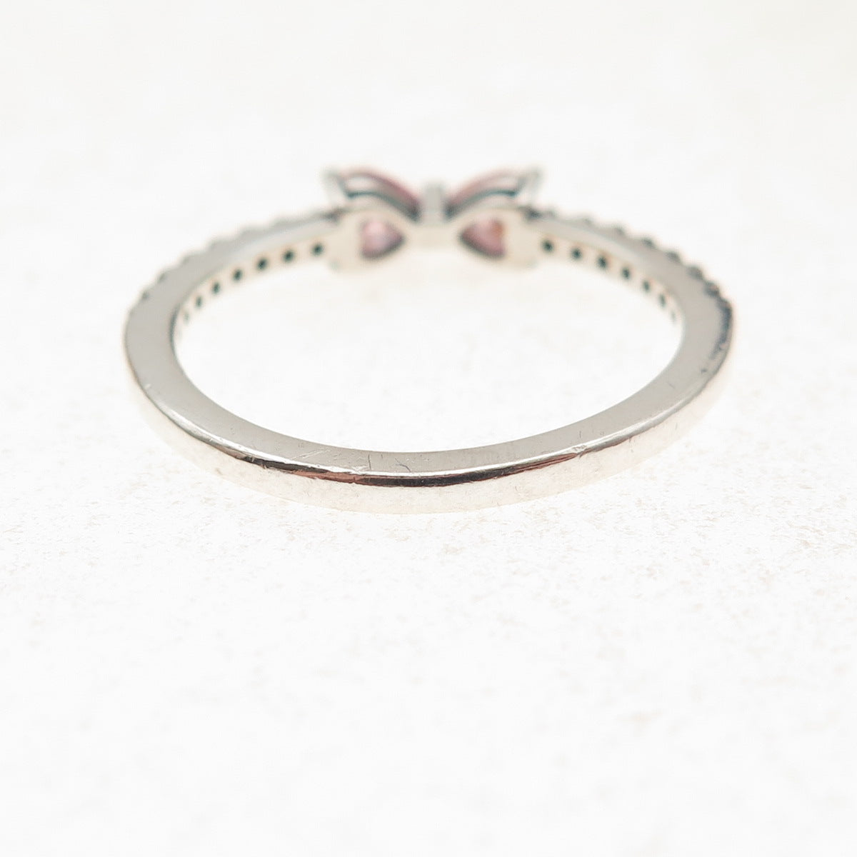 Pandora 925 Sterling Silver C Z Sparkling Pink Bow Ring Size 7.75