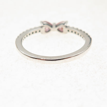 Pandora 925 Sterling Silver C Z Sparkling Pink Bow Ring Size 7.75