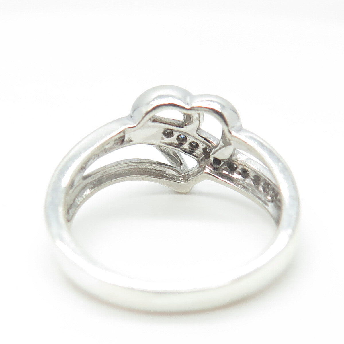 925 Sterling Silver Real Round-Cut White Diamond Heart Ring Size 6.75