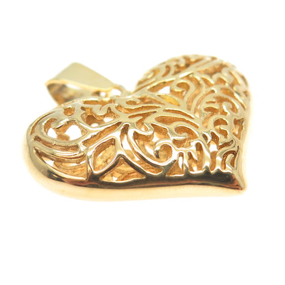 925 Sterling Silver Gold Plated Ornate Heart 3D Pendant