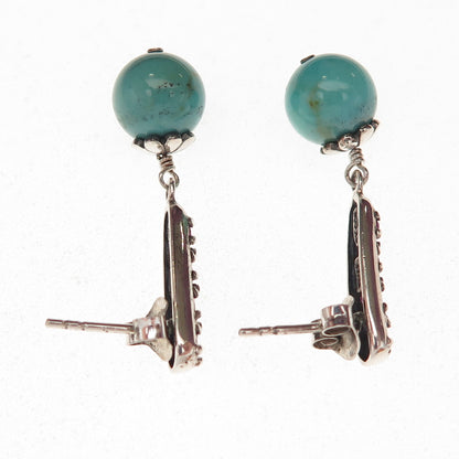 SX Sally C 925 Sterling Silver Vintage Real Ruby & Turquoise Dangle Earrings