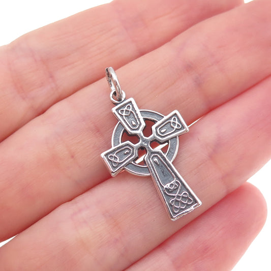 925 Sterling Silver Vintage Celtic Cross Oxidized Charm Pendant