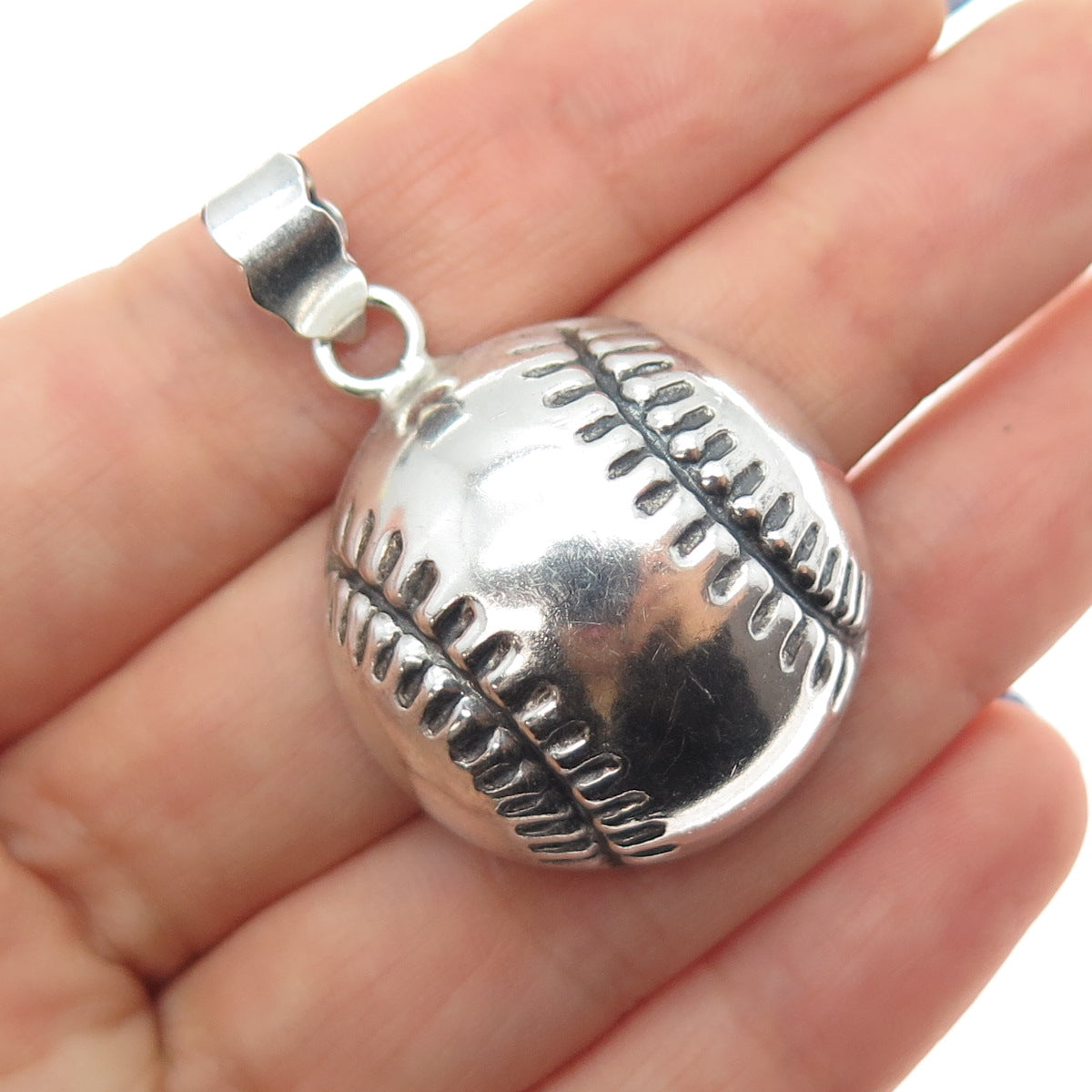 925 Sterling Silver Vintage Baseball Oxidized Charm Pendant