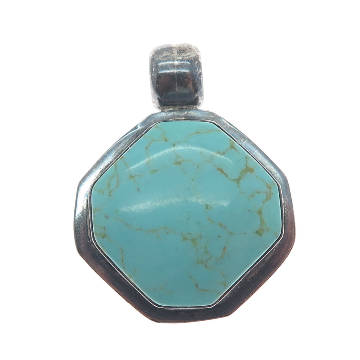 925 Sterling Silver Vintage Mexico Real Lone Mountain Turquoise Oxidized Pendant