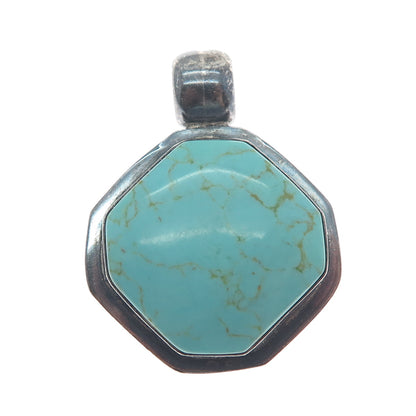 925 Sterling Silver Vintage Mexico Real Lone Mountain Turquoise Oxidized Pendant