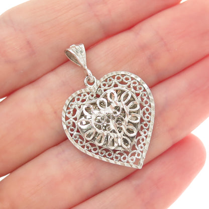 MORNING SUN 925 Sterling Silver Vintage Ornate Heart Charm Pendant
