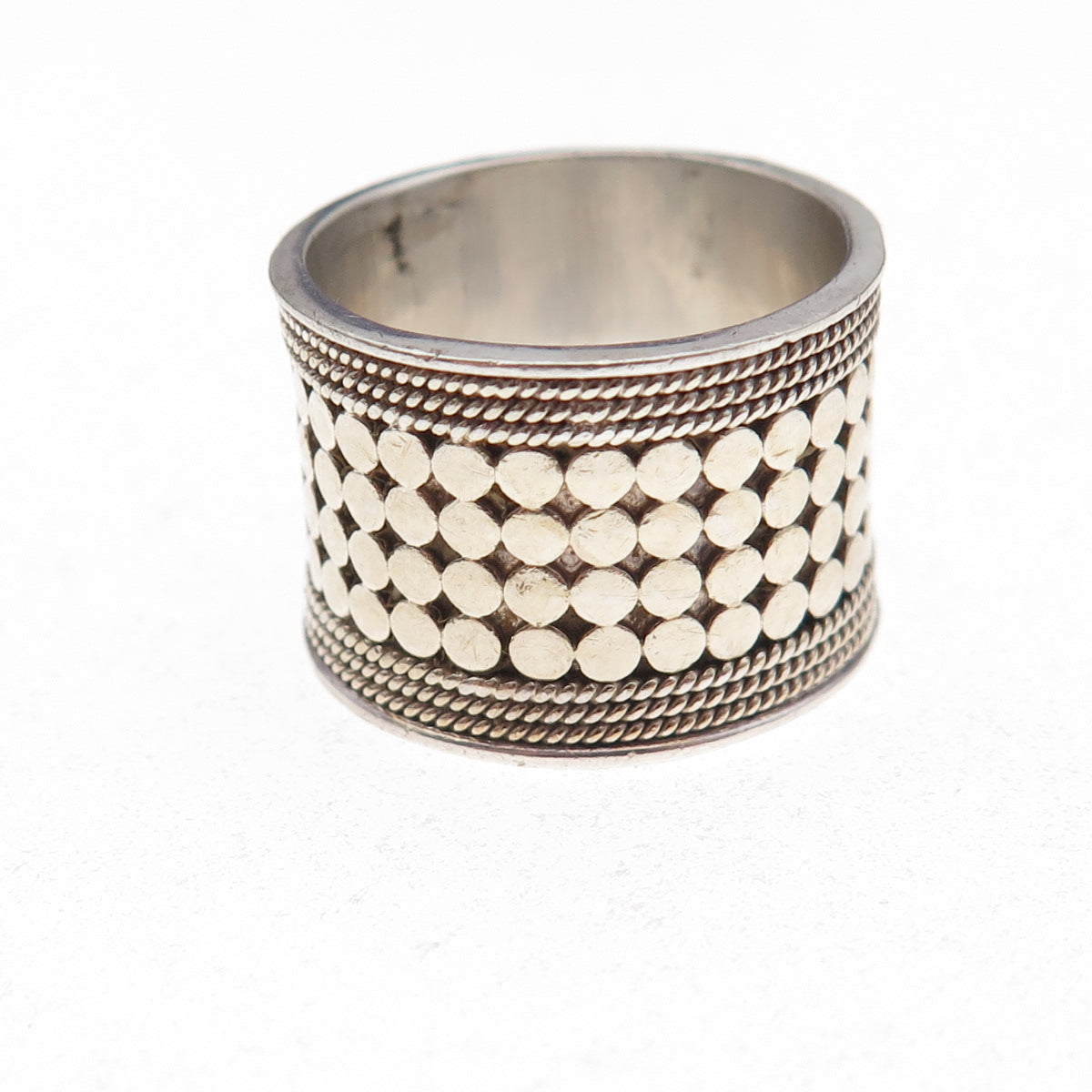 Anna Beck 925 Sterling Silver 2-Tone Vintage Dot Wide Band Ring Size 7.75