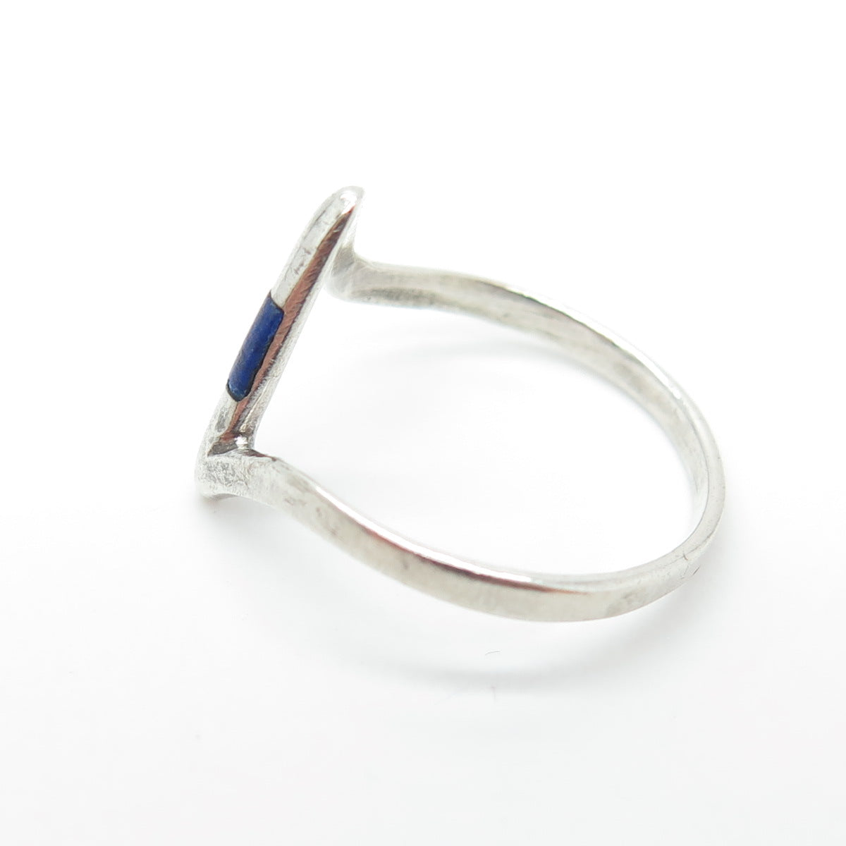 925 Sterling Silver Vintage Real Lapis Lazuli Modernist Ring Size 6