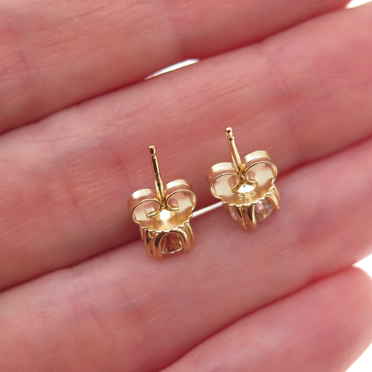 925 Sterling Silver Gold Plated Round-Cut Moissanite Stud Earrings