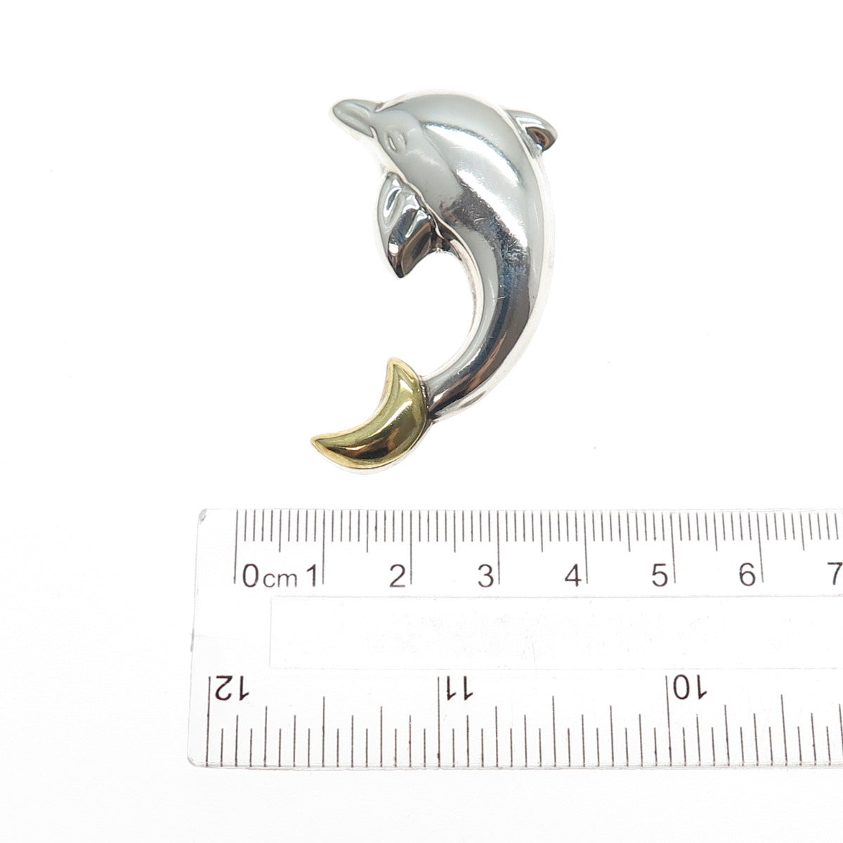 925 Sterling Silver 2-Tone Vintage Mexico Dolphin Pin Brooch