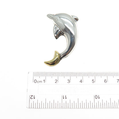 925 Sterling Silver 2-Tone Vintage Mexico Dolphin Pin Brooch