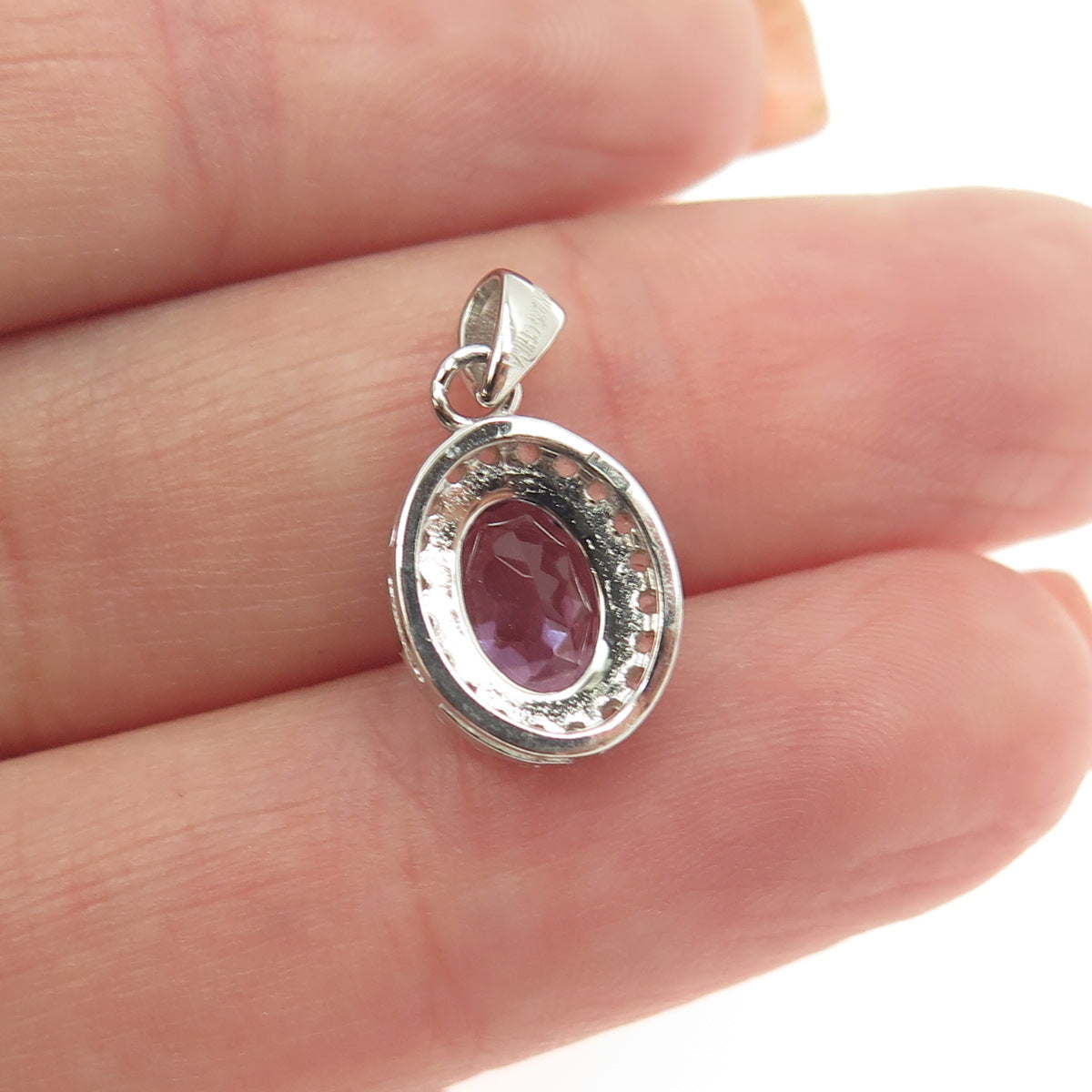 HAN 925 Sterling Silver Real White Topaz & Amethyst Gemstone Pendant