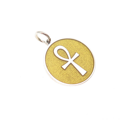 925 Sterling Silver Yellow Enamel Egyptian Ankh Mini Charm Pendant