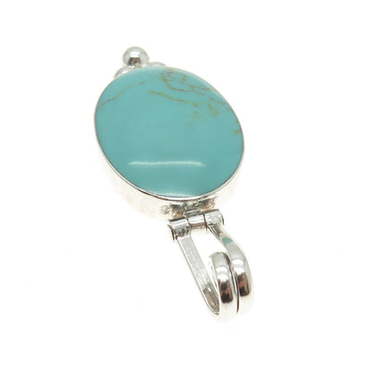 925 Sterling Silver Vintage Real Turquoise Gemstone Slide Pendant