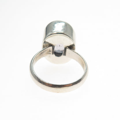 925 Sterling Silver Vintage Real Amethyst Modernist Ring Size 7.25