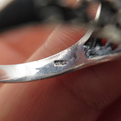925 Sterling Silver Vintage Blue C Z Modernist Granulated Oxidized Ring Size 6